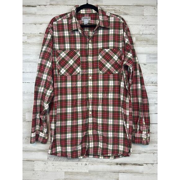 Carhartt Red Plaid Casual Button Up Long Sleeve Shirt Double Pocket Size Large - Picture 1 of 8